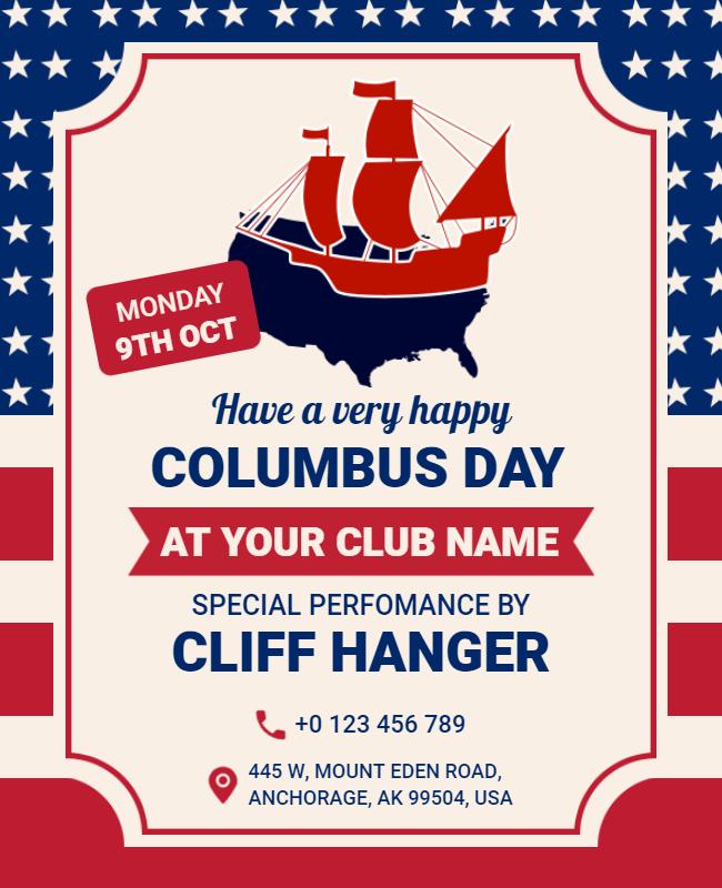 Columbus Day Celebration Club Event Flyer Template