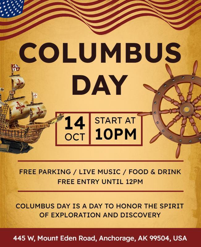 Columbus Day Celebration Event Flyer Template