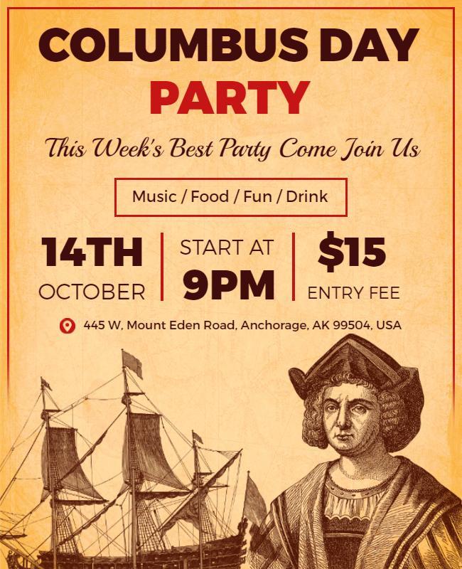 Columbus Day Celebration Party Flyer Template