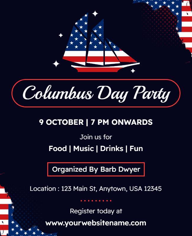 Columbus Day Celebration Party Flyer Template