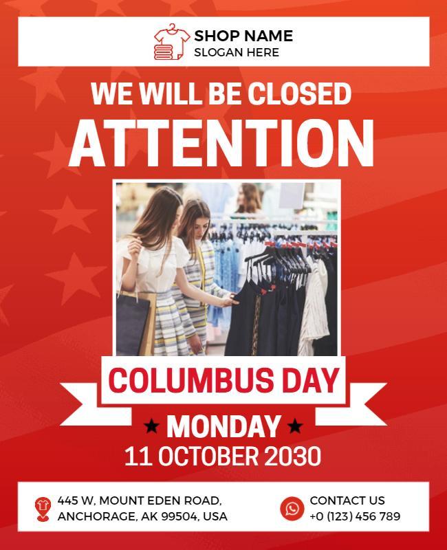 Columbus Day Store Closure Announcement Flyer Template