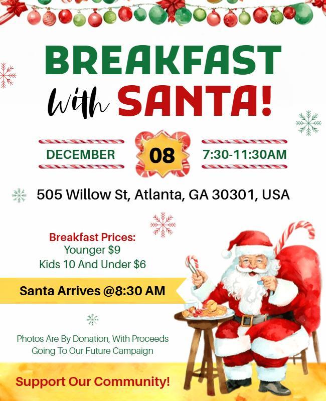 Community Breakfast with Santa Event Flyer Template