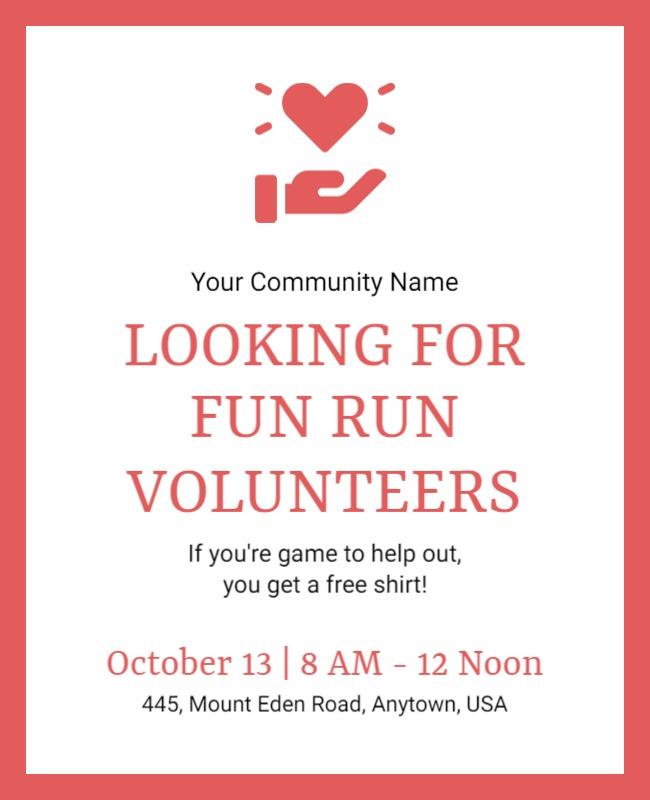 Community Fun Run Volunteer Recruitment Flyer Template