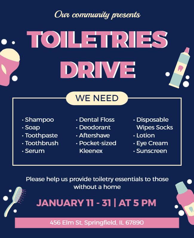 Community Toiletries Donation Drive Flyer Template