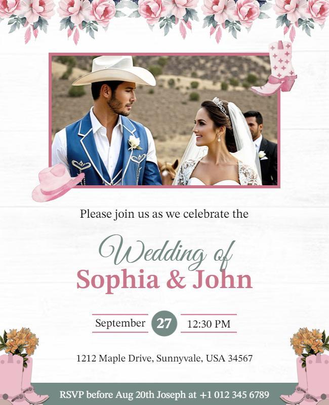 Country Floral Wedding Invitation Flyer Template