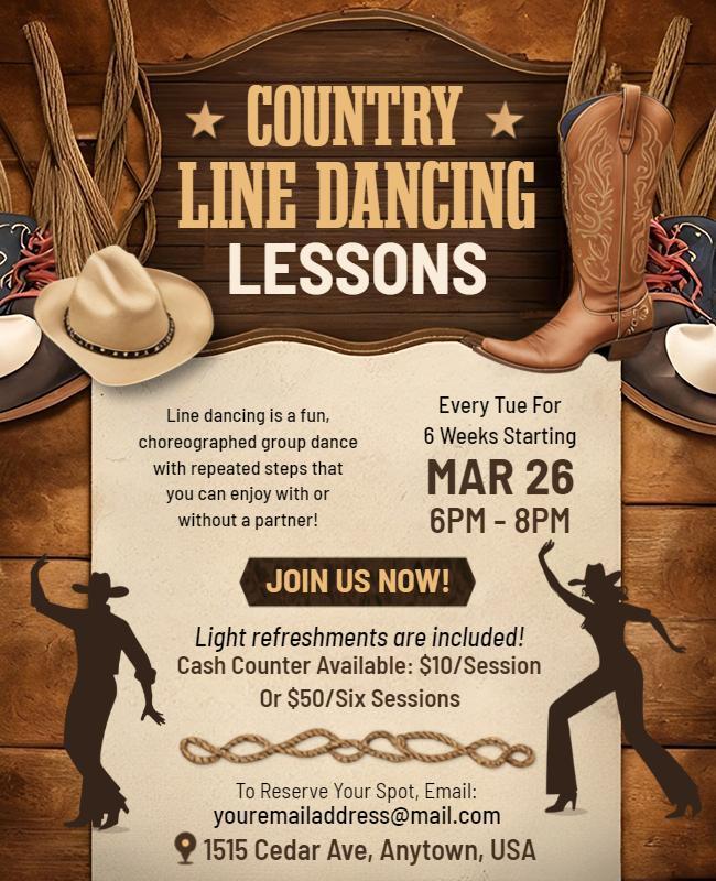 Country Line Dancing Lessons Flyer Template