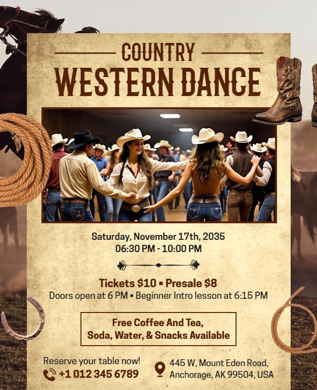 Country Western Dance Event Flyer Template