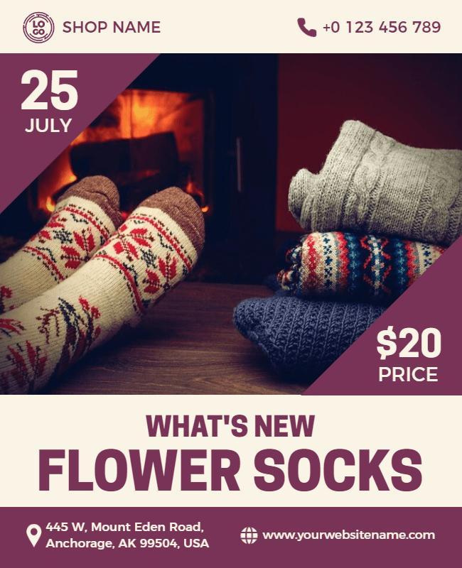 Cozy Winter Flower Socks Promotion Flyer Template