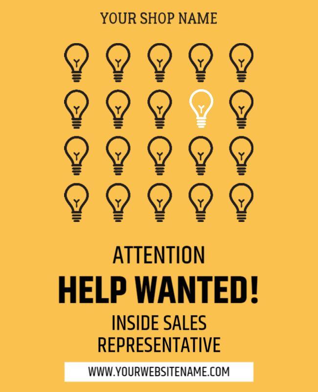 Creative Yellow Inside Sales Representative Help Wanted Poster Template