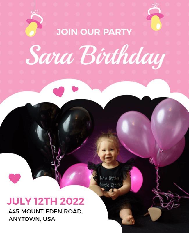 Cute Childs Birthday Party Celebration Flyer Template