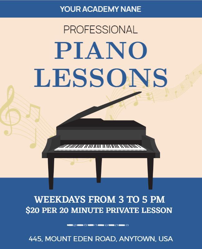 Dark Blue and Light Peach Professional Piano Lessons Poster Template