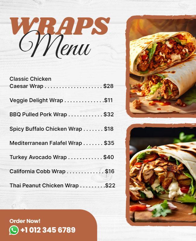 Delicious Gourmet Wraps Menu Flyer Template