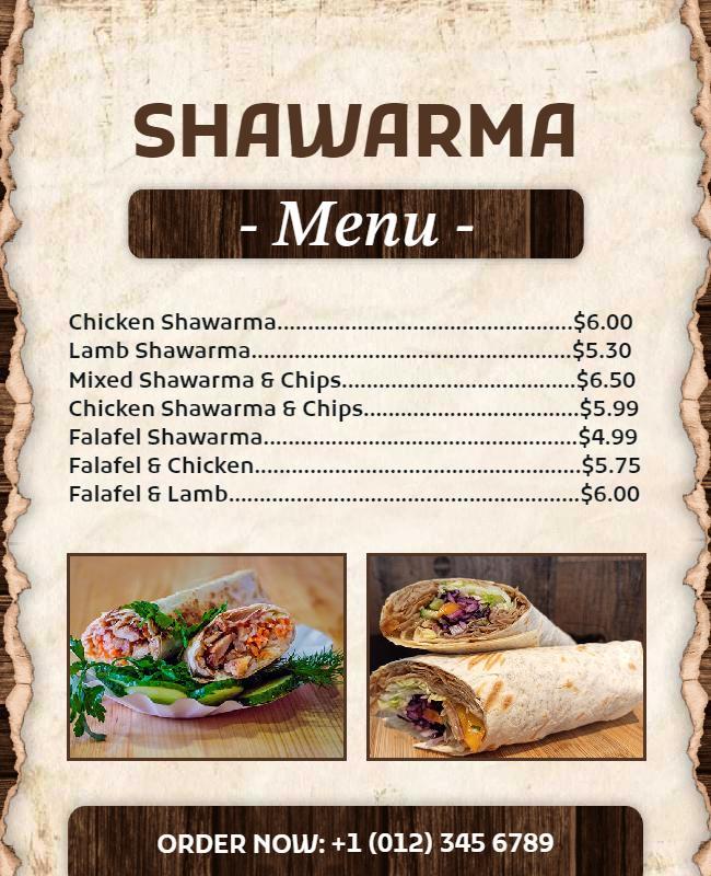 Delicious Shawarma Restaurant Menu Flyer Template