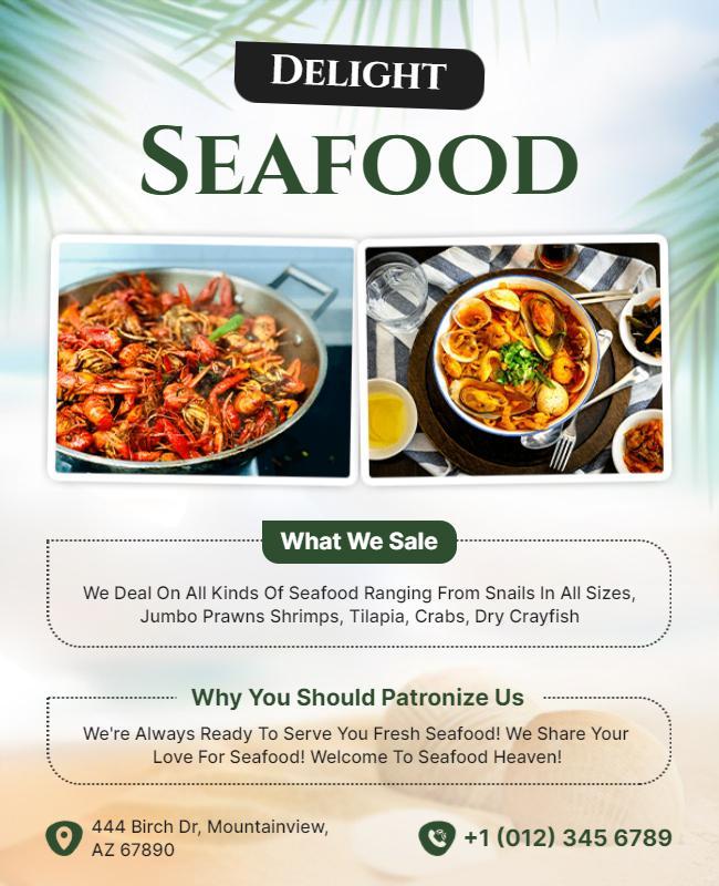 Delightful Seafood Restaurant Promotional Flyer Template