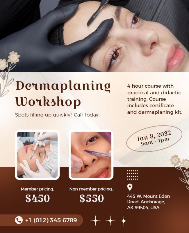 Dermaplaning Workshop Training Course Flyer Template