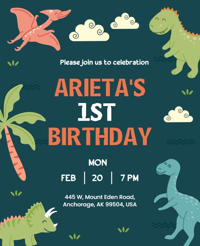 Dinosaur Themed First Birthday Celebration Flyer Template