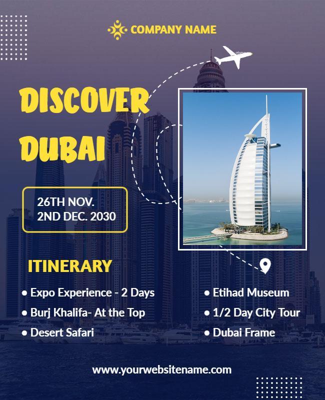 Discover Dubai Travel Itinerary Flyer Template