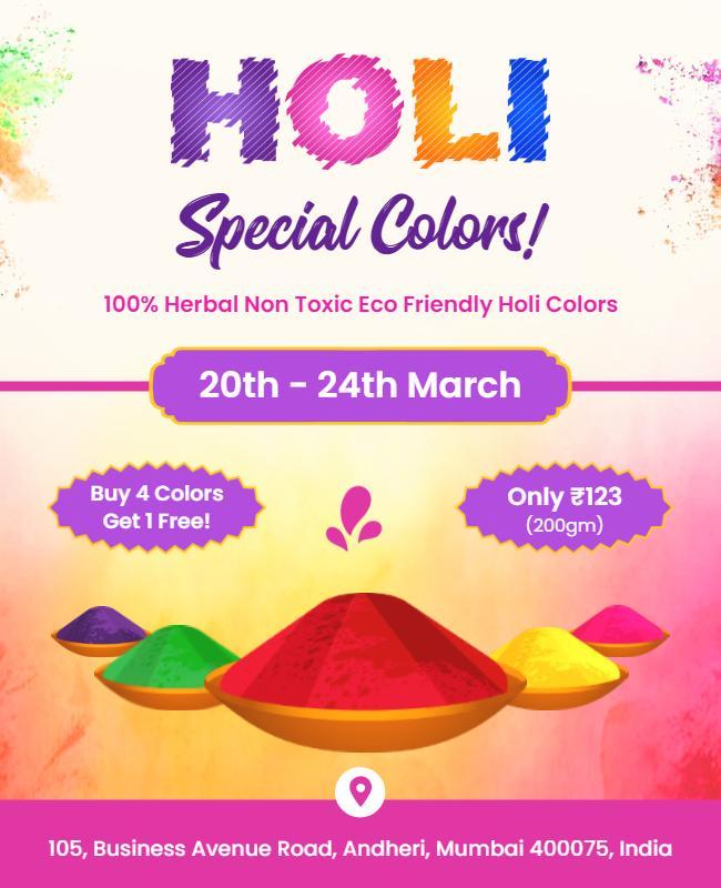 Eco Friendly Holi Festival Celebration Flyer Template