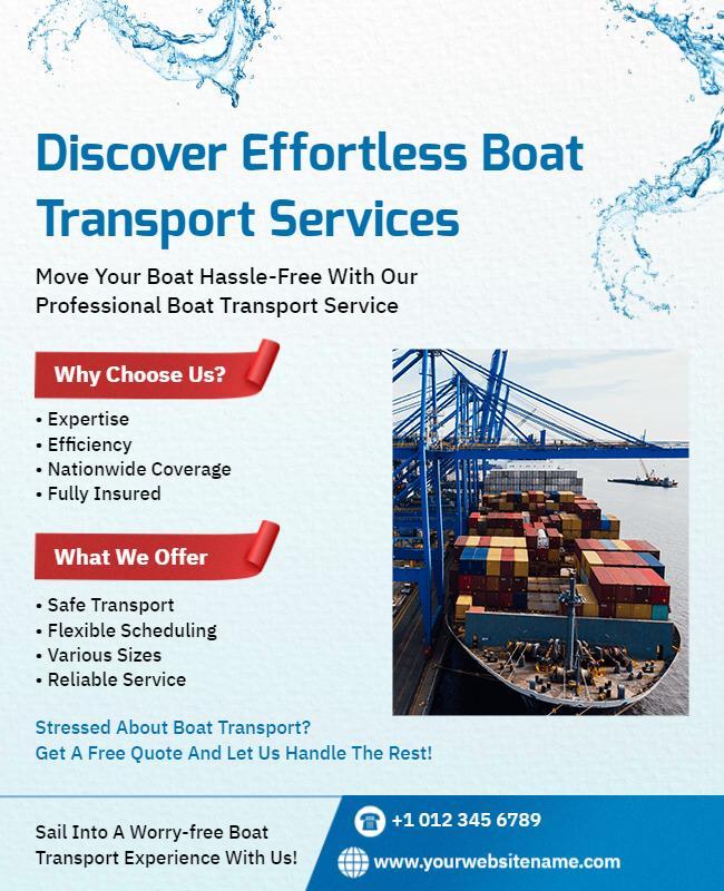 Effortless Boat Transport Services Promotional Flyer Template