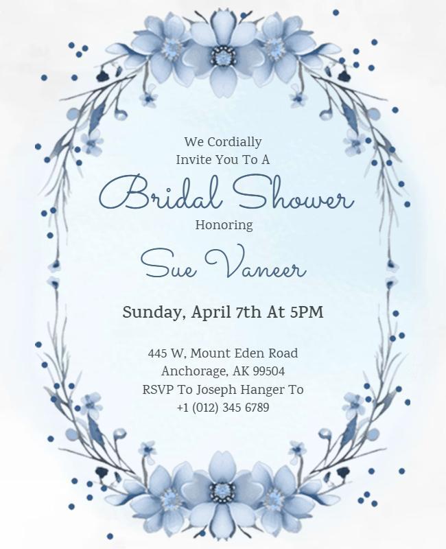 Elegant Blue Floral Bridal Shower Flyer Template