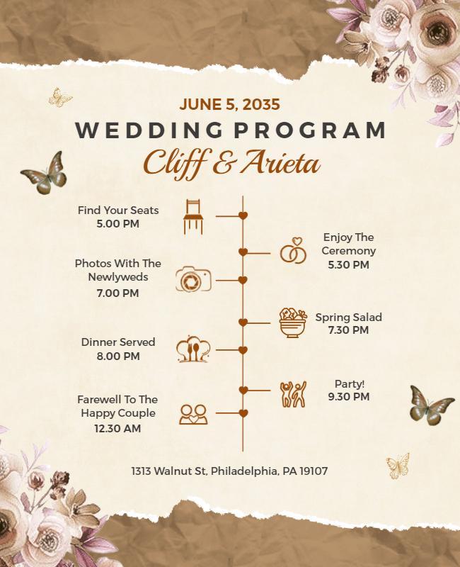 Elegant Wedding Program Schedule Flyer Template