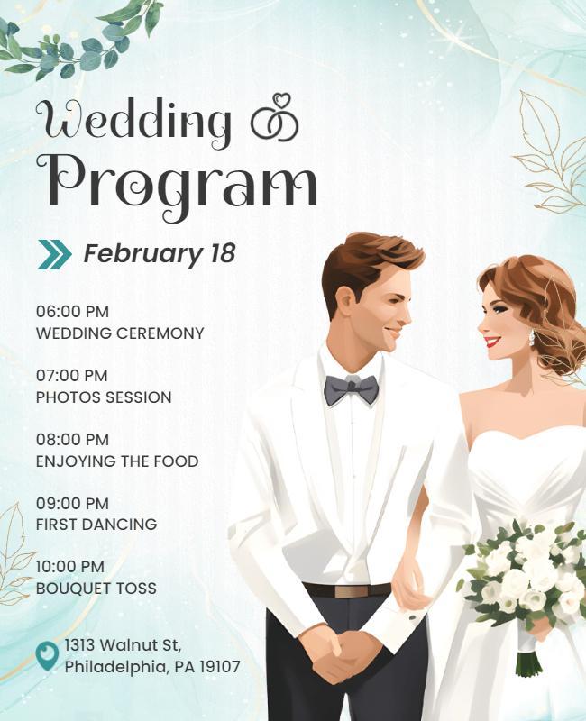 Elegant Wedding Program Schedule Flyer Template