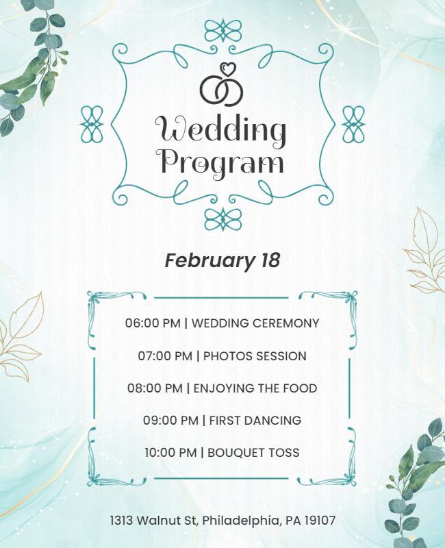 Elegant Wedding Program Schedule Flyer Template