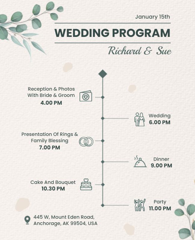 Elegant Wedding Program Schedule Flyer Template