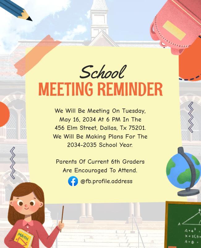 Elementary School Parent Meeting Reminder Flyer Template