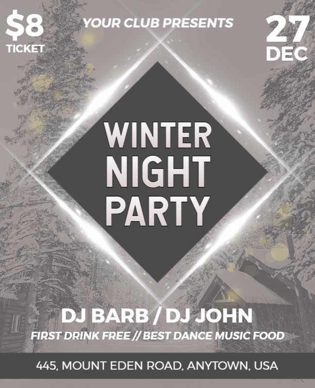 Empress and Dusty Gray Winter Night Party Flyer Template