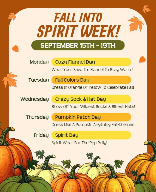 Fall Themed Spirit Week Event Flyer Template