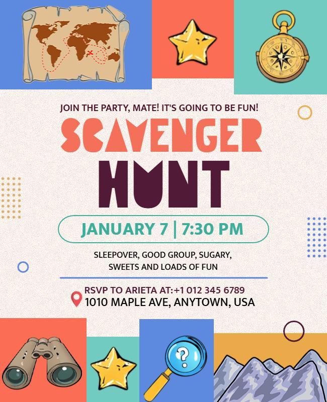 Family Adventure Scavenger Hunt Flyers Template