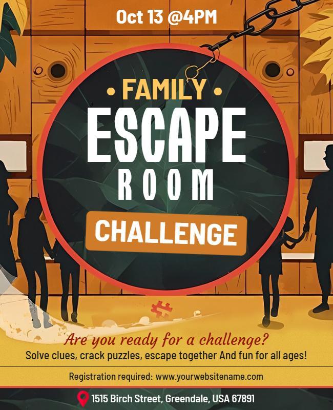 Family Escape Room Challenge Flyer Template