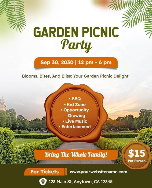 Family Friendly Garden Picnic Party Flyer Template