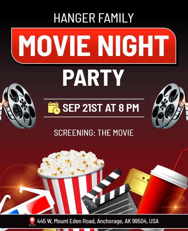 Family Movie Night Party Flyer Template