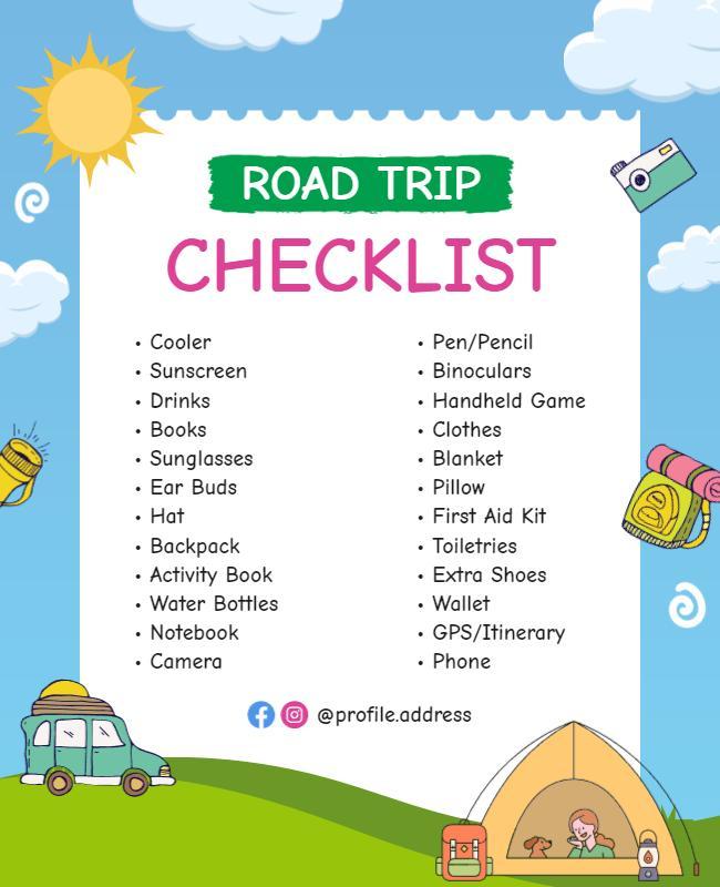 Family Road Trip Packing Checklist Flyer Template