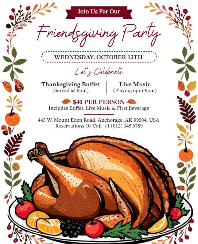 Festive Friendsgiving Party Announcement Flyer Template