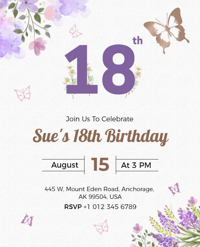 Floral 18th Birthday Celebration Flyer Template