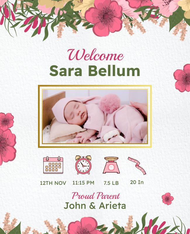 Floral Baby Announcement Celebration Flyer Template