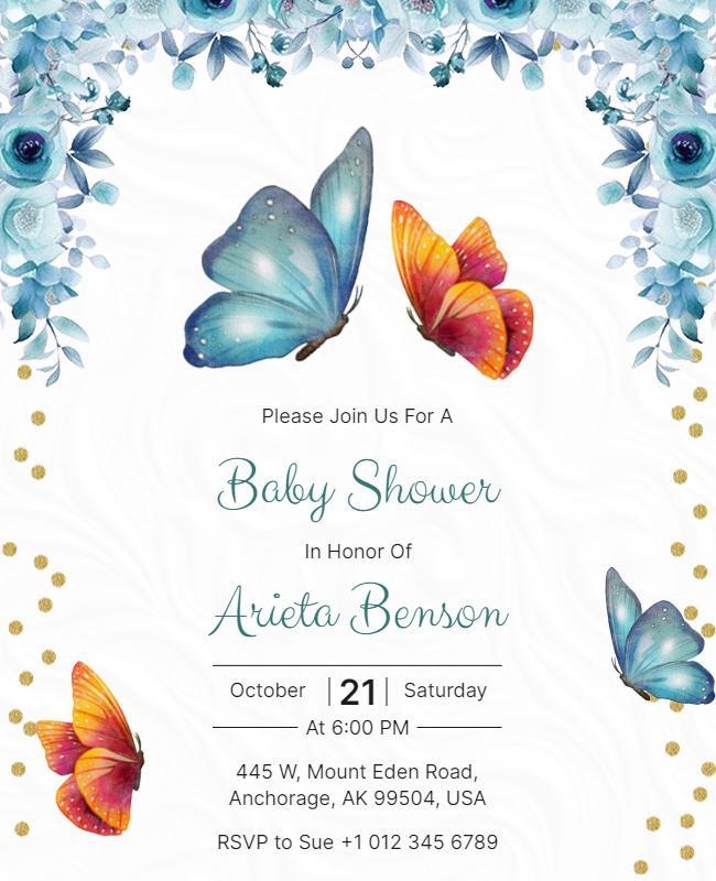 Floral Butterfly Baby Shower Invitation Flyer Template