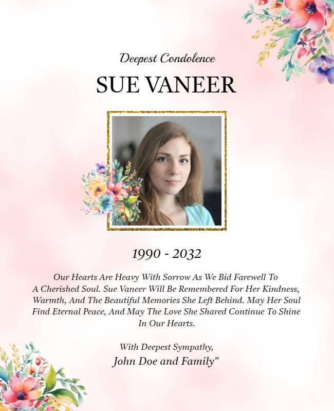 Floral Memorial Tribute Condolence Flyer Template