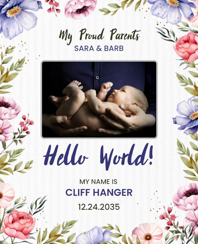 Floral Newborn Birth Announcement Flyer Template