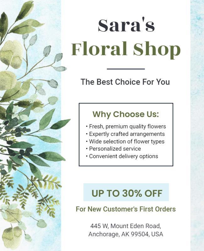 Floral Shop Promotion Discount Flyer Template