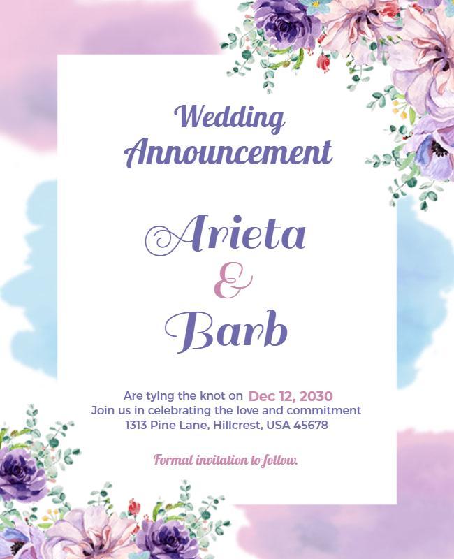 Floral Wedding Announcement Invitation Flyer Template