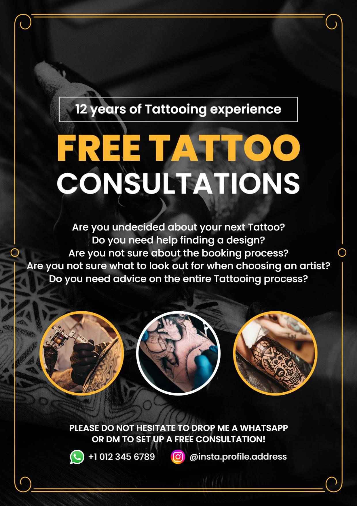 Free Tattoo Consultation Service A4 Flyer Template