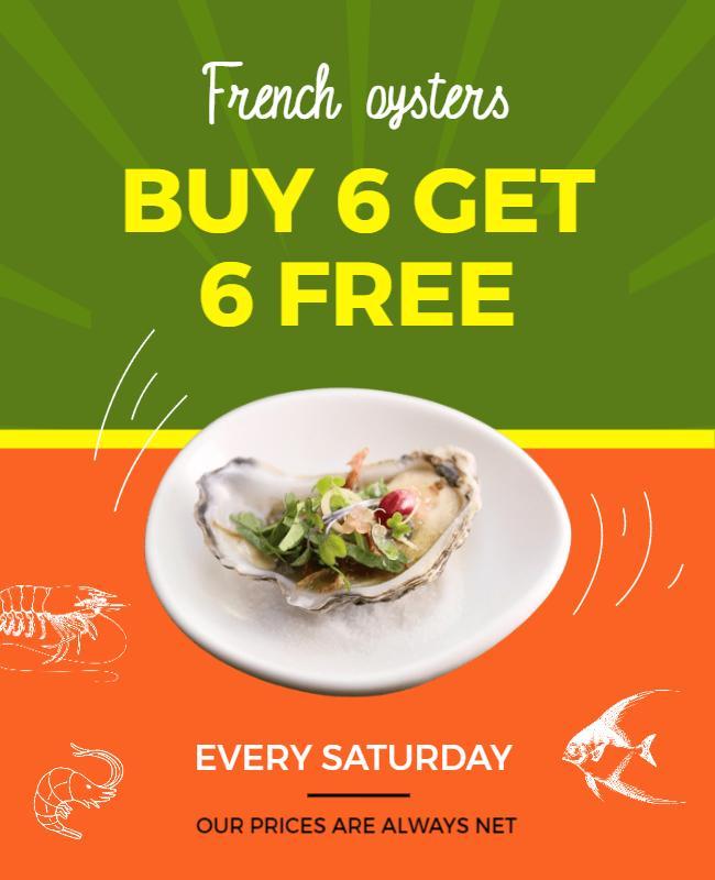 French Oyster Promotion Flyer with Seafood Illustrations Template