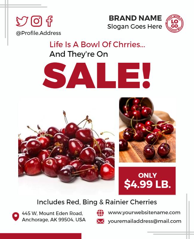 Fresh Cherry Sale Promotional Flyer Template