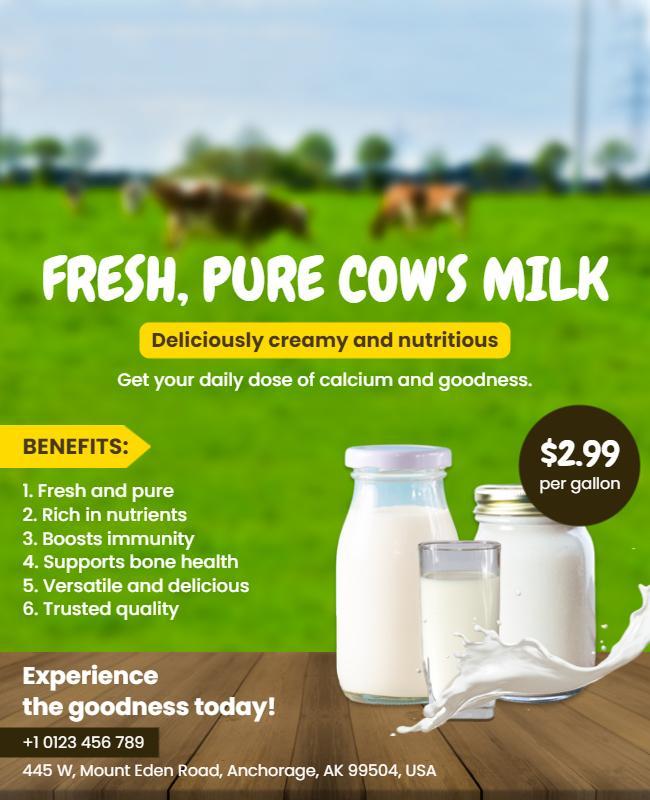 Fresh Pure Cows Milk Promotion Flyer Template