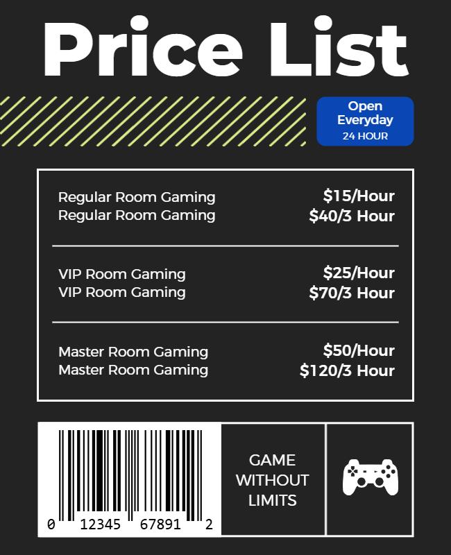 Gaming Experience Pricing Details Barcode Flyer Template