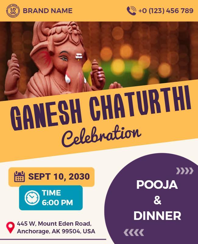 Ganesh Chaturthi Celebration Pooja and Dinner Flyer Template